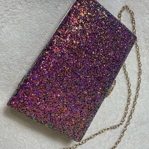 Glittery Pink Clutch Bag with Chain Strap